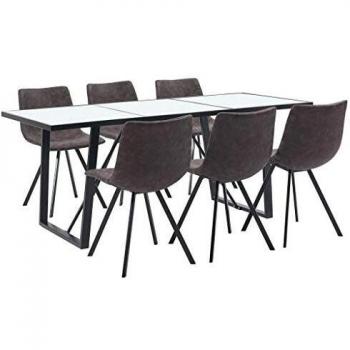 vidaXL Juego de Comedor 7 Piezas Cuero Sintético Mobiliario Decoración Interior Casa Hogar Robusto Duradero Resistente Funcional Práctico Útil Marrón