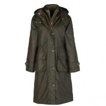 Barbour Long Cannich Women's Wax Jacket - Olive/Black - Size UK10 EU38 US6