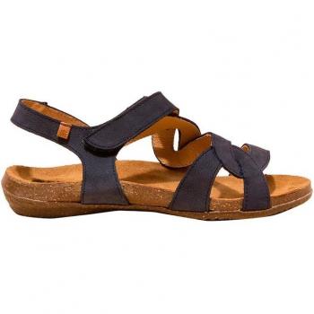 Sandalias planas de mujer en piel azul - N5079 Wakataua marino