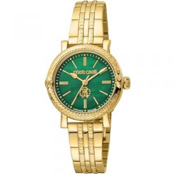 Roberto Cavalli Women's Yellow Gold Stainless Steel Analog Watch with Green Mother of Pearl Dial