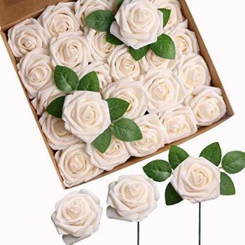 Roqueen 25 Piezas Flores Rosas Artificiales Espuma Rosa Falsa con Tallos para Boda Nupcial Ramos Centros de Mesa Preparativos Partido Hogar Decoración