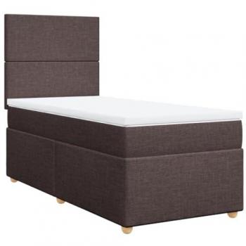Cama box spring con colchón de tela marrón oscuro 90x200 cm