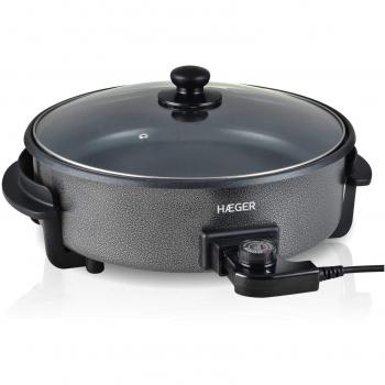 HAEGER Top Gourmet 36 - Paellera, Sartén Eléctrica para Paella y Pizza, Cazuela Multiusos con Tapa de Vidrio, 5 Niveles con termostato y Antiadherente
