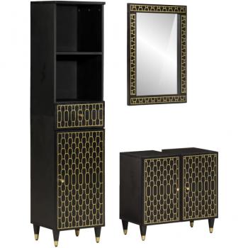 Conjunto de Muebles de Baño 3 Piezas de Madera Maciza de Mango