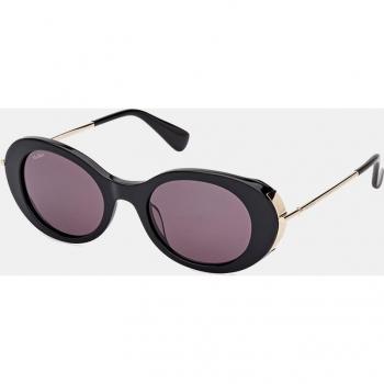 Max Mara Shiny Black Smoke Round Acetate Sunglasses, 51mm - Black/Gray Solid - Unisex, Size: One Size