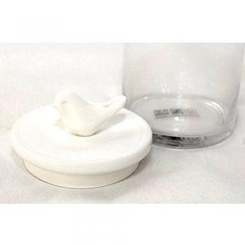 Tarro de Cristal y Tapón Cerámica Blanca Con Pájaro
