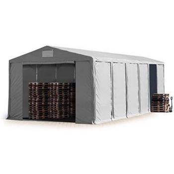 Carpa almacén TOOLPORT 8x12 m - altura lateral de 4,0 m, entrada con cremallera, PVC 850, color gris, 100% impermeable
