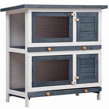 vidaXL Outdoor Rabbit Hutch 4 Doors Grey Wood