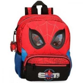 Mochila Spiderman Disney para niños con protector adaptable a carro, de 23 cm x 28 cm x 10 cm, fabricada en Poliéster - Rojo