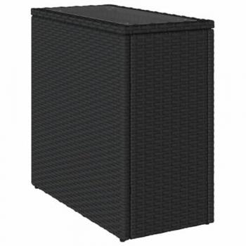 vidaXL Garden Side Table with Glass Top Black 58x27.5x55 cm Poly Rattan