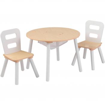 KidKraft Round Table and 2 Chairs Set for Kids in Natural and White