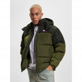 Tommy Jeans Green Padded Outerwear with Color Block Motif, Male, Size L