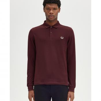 Polo de Hombre Fred Perry de Manga Larga en Piqué de Algodón Color Burdeos/Ecru - Talla S