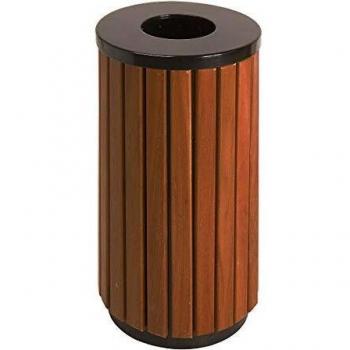 Contenedor de Basura Exterior 40 L, Redondo con Apertura Superior, Diseño de Madera