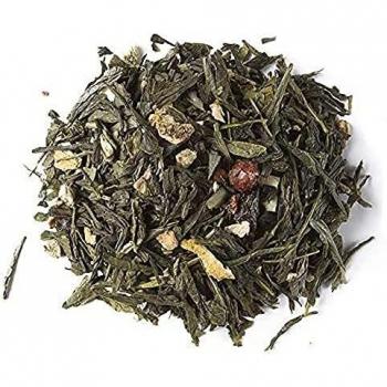 Aromas de Té, Té Verde a Granel con Frutos Rojos, con Cáscara de Naranja, Jengibre, Arándanos Rojos, Rodajas de Fresa, Arándanos Azules y Grosellas Rojas, 50 gr.