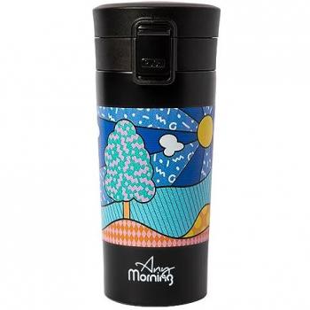 Taza de viaje Any Morning, acero inoxidable, 380 ml, aislamiento al vacío, doble pared, a prueba de fugas, tapa bloqueable y base antideslizante