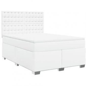 Cama Box Spring de muelles con colchón en cuero sintético blanco 140x200 cm