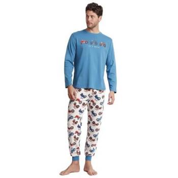 Pijama de Hombre Largo de Algodón Verde Agua y Azul con Diseño de Tractor