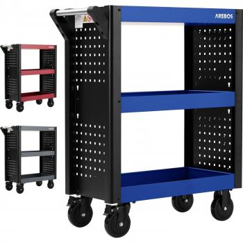 AREBOS Carro de Herramientas - Carro de Taller - 3 Compartimentos - Capacidad máxima 120 kg - Color Azul/Negro