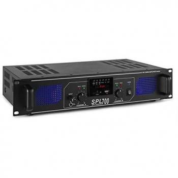 Skytec SPL 700MP3 Amplificador 2 x 350Wcon Leds Azules + EQ USB SD Negro