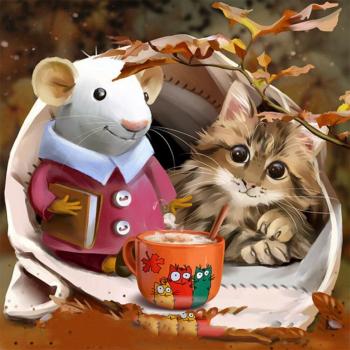 Kit de Pintura de Diamantes Ratones y Gatos Encantadores - Bordado Completo, Manualidades de Punto de Cruz, Decoración del Hogar 30X30CM