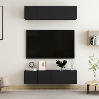 Mueble de TV de 4 unidades en aglomerado negro de 60x30x30 cm