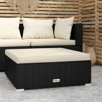 vidaXL Black Poly Rattan Garden Footrest with Cushion 27.6x27.6x11.8
