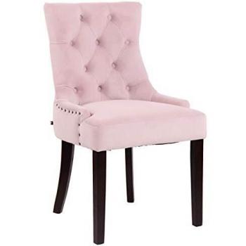 Silla de Comedor Aberdeen en Terciopelo Rosado Antiguo con Base de Madera y Diseño Chesterfield