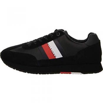 Tommy Hilfiger Men's Corporate Leather Flag Runner Low-Top Sneakers, Black