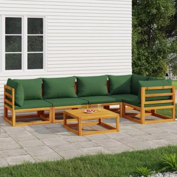 vidaXL 6-Piece Solid Wood Garden Lounge Set with Green Cushions