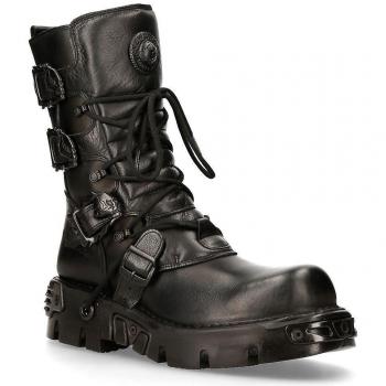 New Rock Unisex Black Leather Mid-Calf Boots 391-S18 EU37