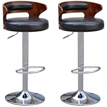 vidaXL Taburetes cuero artificial negro con espaldar bajo madera curvada x 2