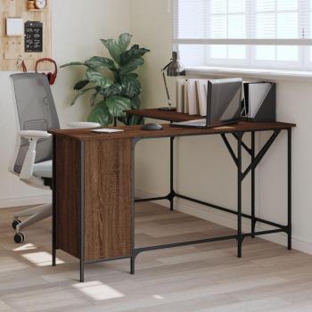 vidaXL L-Shaped Writing Desk with Cabinet - Brown Oak, Engineered Wood, 141cm W x 141cm D x 75cm H