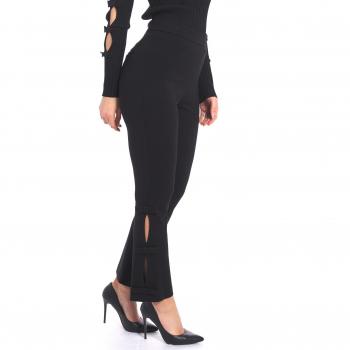 Black Cropped Twinset Trousers with Cuts and Bows, Women's XS Wide Fit