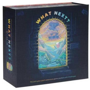 What Next? Juego de mesa, incluye 1 tablero, 200 tarjetas de preguntas, instrucciones en español e inglés, adecuado para 2-6 jugadores, recomendado para mayores de 12 años