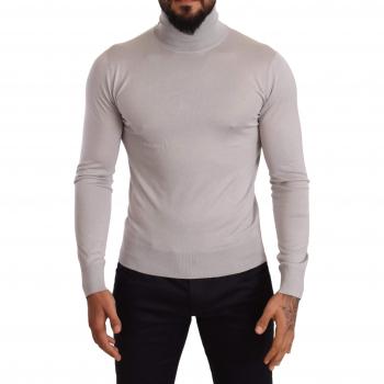 Blue Wool Long Sleeve Polo Sweater, Dolce & Gabbana Gray Cashmere Turtleneck Pullover Sweater - IT48 | M, BALDININI TREND Gray Cotton Elegant Polo with Embroidered Logo - M