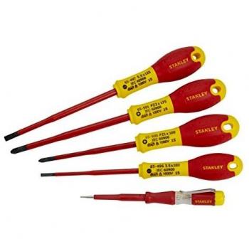 STANLEY XTHT0-62692 - Juego 5 destornilladores FatMax VDE con punta reducida. Electricista 3.5x75mm, 5.5x150mm; Ph1x100mm, Ph2x125mm, Test de voltaje