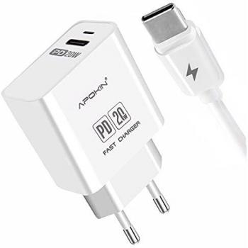 APOKIN® Cargador con Cable Tipo-C, PD Cargador Super Rápido 3.0 Enchufe Compatible Todas Las Marcas como Samsung Galaxy,Huawei, Xiaomi, Vivo, Realme, OPPO.