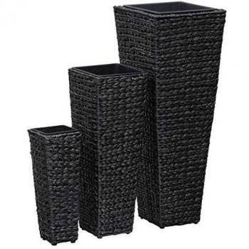 vidaXL Conjunto Arriates Maceteros Tiestos para Cuidado de las Plantas y la Decoración Interior y Exterior de 3 Piezas Estilo Jacinto de Agua Negro