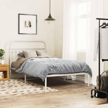 Cama de metal con cabecero blanco 107x203 cm