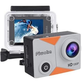 Piwoka Cámara Deportiva HD1080P 12MP Impermeable 30M acción cámara submarina Pantalla 2 LCD Gran Angular con Multi Accesorios para Deportes, Buceo, Coche, Moto, Bicicleta etc.