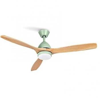 CREATE / WINDLIGHT CUP DC / Ventilador techo con luz motor DC verde aspas madera natural / Silencioso, 2 alturas, temporizador