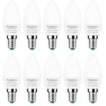 Fulighture - Bombillas LED E14 de 3,5 W, 6000 K, luz blanca fría, equivalente a bombilla incandescente de 35 W, 320 lm, no regulable, para dormitorio, sala de estar, pasillo, paquete de 10
