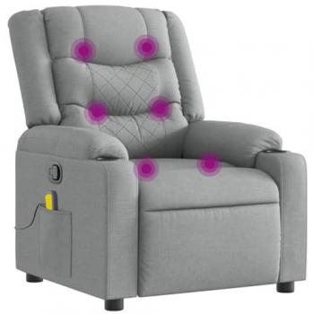 Sillón Reclinable de Masaje en Tela Gris Claro con Respaldo y Reposabrazos