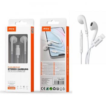 Auriculares Intrauditivos Lightning TC3228 para iPhone con Control de Volumen, Cable 1.2M, Blanco, Sin Micrófono