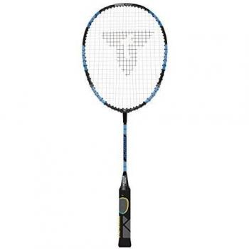 Talbot Torro Raqueta de Aprendizaje de Badminton ELI Junior, Longitud Acortada 58 cm, Mango de Aprendizaje, Cabeza en Forma de Gota, Negro-Amarillo-Azul, 419613