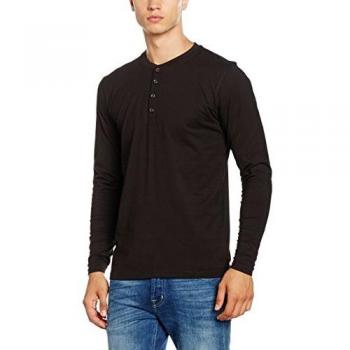 Urban Classics Basic Henley Long Sleeve Shirt Black for Men - Size L