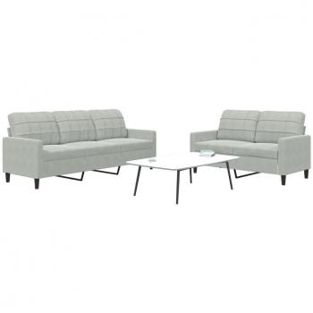 Juego de 2 sofás en terciopelo gris claro con almohadas y cojines