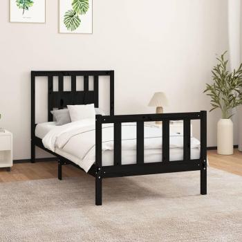 Cama con cabecero de madera maciza de pino negro 90x200 cm