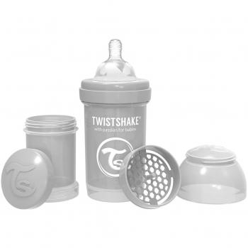Twistshake Biberón Anti-cólicos con Tetina Flujo Lento de Silicona para Bebés, la Alimentación Biberón Con Tetina Similar al Pecho, Botella para Beber de Leche, 180 ml, Sin BPA, 0+ Meses, Gris Pastel